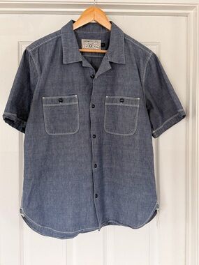 Freemote Cloth Short-Sleeve Casual Button-Down Shirt in Denim Blue